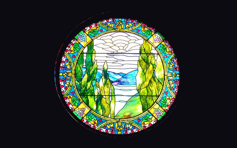 Stained glass window in the Martin mausoleum